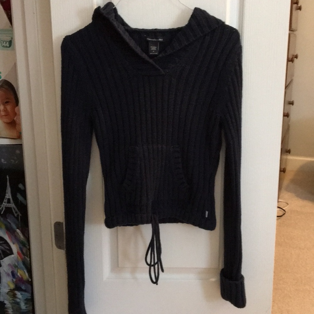 Abercrombie & Fitch Navy Cable Knit Hooded Sweater